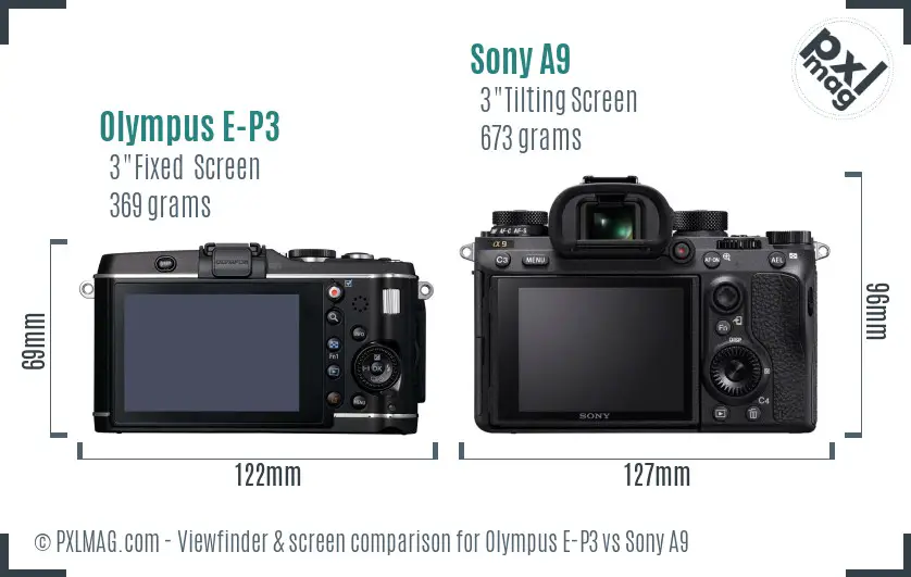 Olympus E-P3 vs Sony A9 Screen and Viewfinder comparison