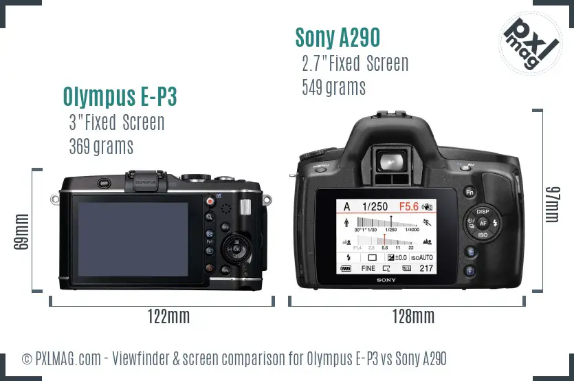 Olympus E-P3 vs Sony A290 Screen and Viewfinder comparison