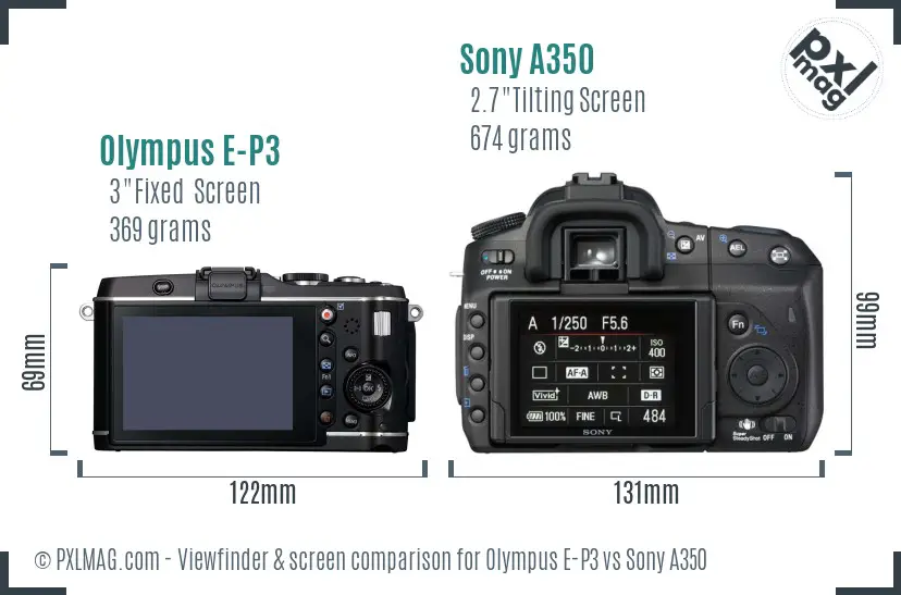 Olympus E-P3 vs Sony A350 Screen and Viewfinder comparison