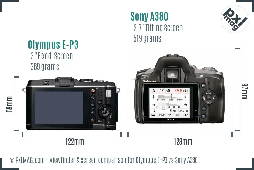 Olympus E-P3 vs Sony A380 Screen and Viewfinder comparison