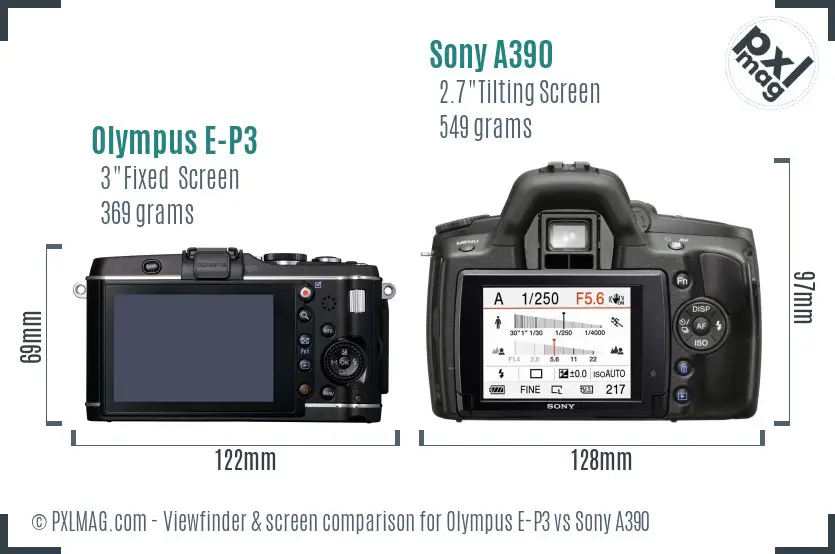 Olympus E-P3 vs Sony A390 Screen and Viewfinder comparison