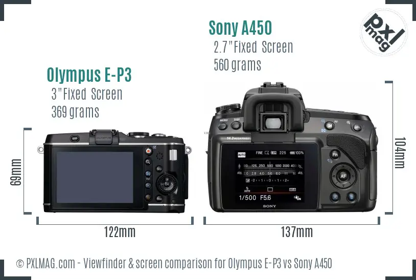 Olympus E-P3 vs Sony A450 Screen and Viewfinder comparison