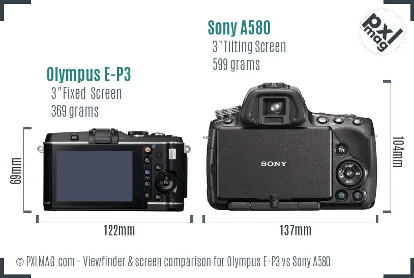 Olympus E-P3 vs Sony A580 Screen and Viewfinder comparison