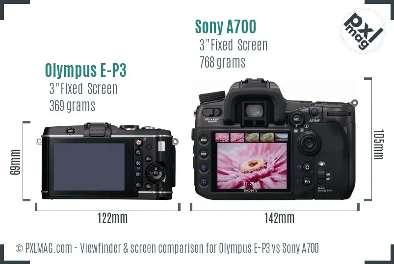 Olympus E-P3 vs Sony A700 Screen and Viewfinder comparison