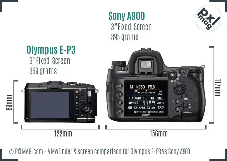 Olympus E-P3 vs Sony A900 Screen and Viewfinder comparison