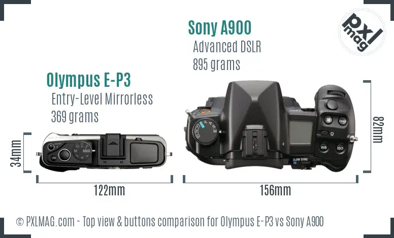 Olympus E-P3 vs Sony A900 top view buttons comparison