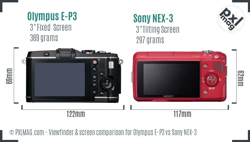 Olympus E-P3 vs Sony NEX-3 Screen and Viewfinder comparison