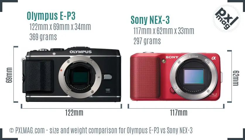 Olympus E-P3 vs Sony NEX-3 size comparison