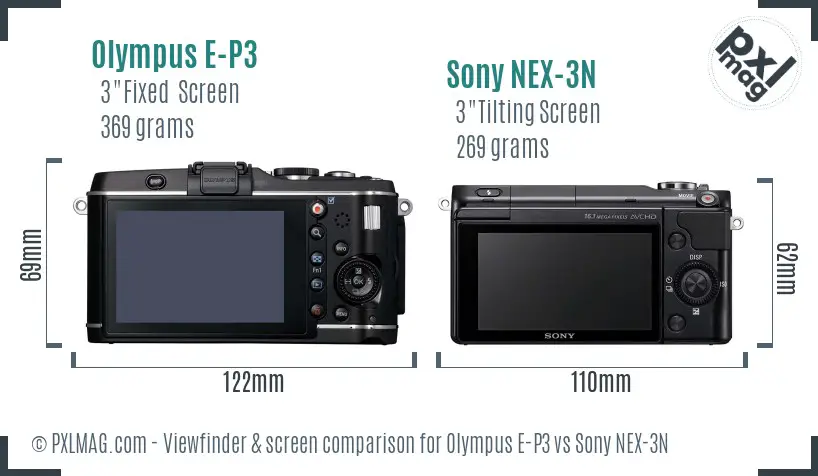 Olympus E-P3 vs Sony NEX-3N Screen and Viewfinder comparison