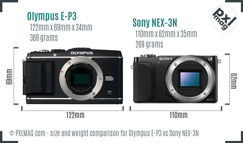 Olympus E-P3 vs Sony NEX-3N size comparison