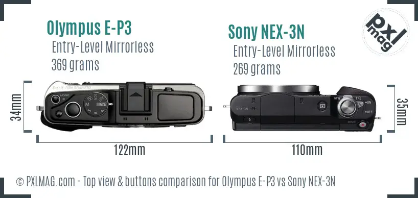 Olympus E-P3 vs Sony NEX-3N top view buttons comparison