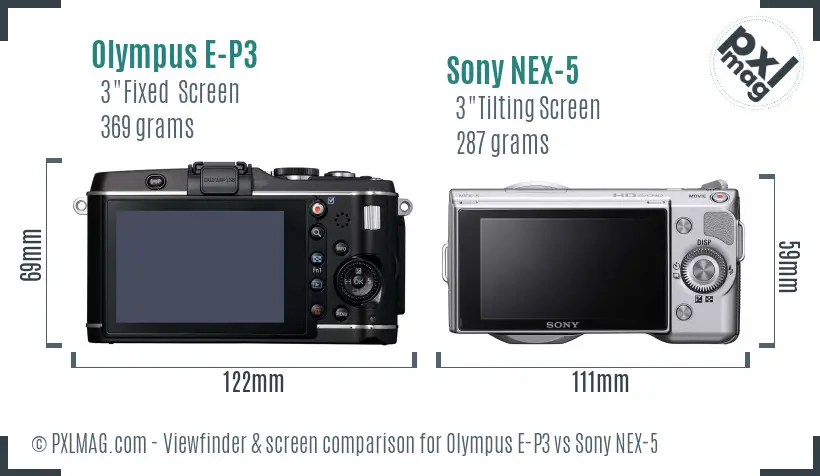 Olympus E-P3 vs Sony NEX-5 Screen and Viewfinder comparison