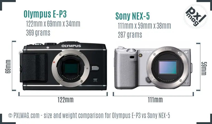 Olympus E-P3 vs Sony NEX-5 size comparison