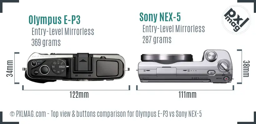 Olympus E-P3 vs Sony NEX-5 top view buttons comparison