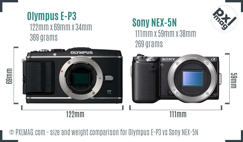 Olympus E-P3 vs Sony NEX-5N size comparison