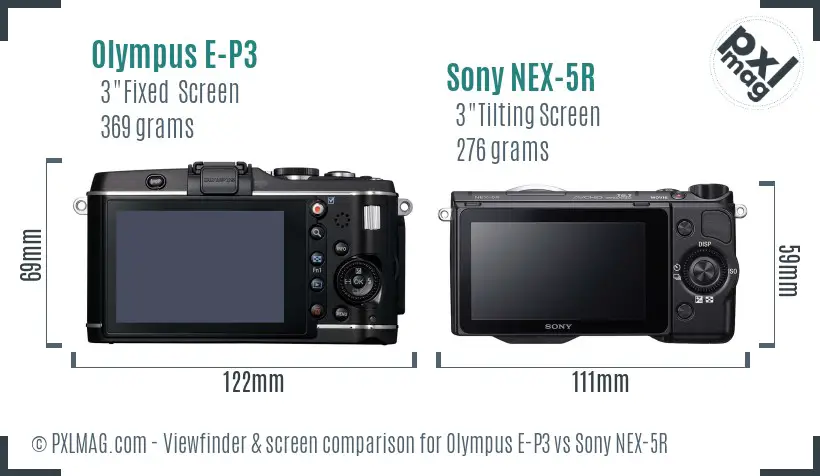 Olympus E-P3 vs Sony NEX-5R Screen and Viewfinder comparison