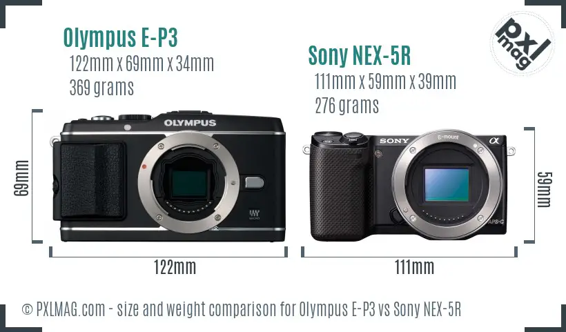 Olympus E-P3 vs Sony NEX-5R size comparison