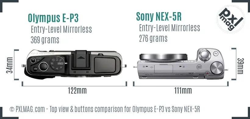 Olympus E-P3 vs Sony NEX-5R top view buttons comparison