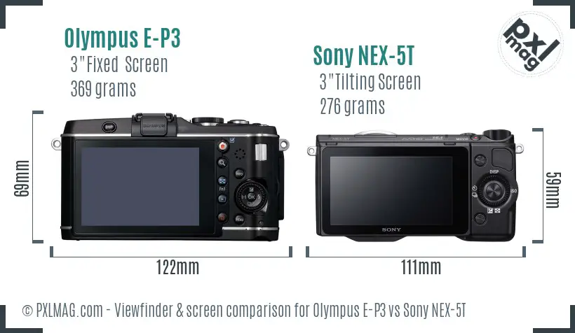 Olympus E-P3 vs Sony NEX-5T Screen and Viewfinder comparison