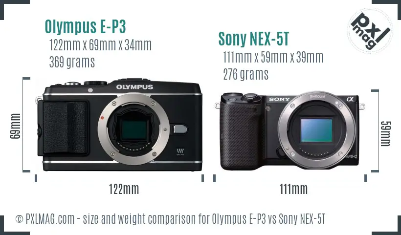 Olympus E-P3 vs Sony NEX-5T size comparison