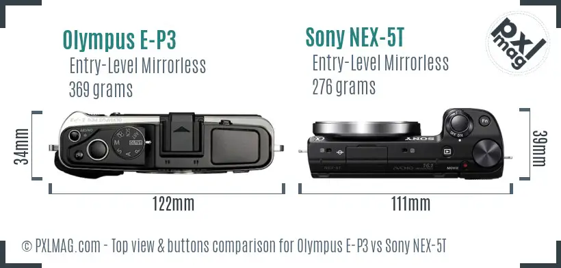 Olympus E-P3 vs Sony NEX-5T top view buttons comparison