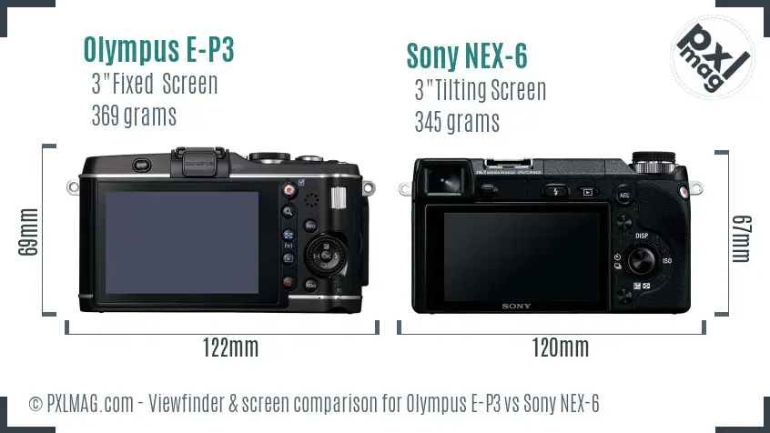 Olympus E-P3 vs Sony NEX-6 Screen and Viewfinder comparison