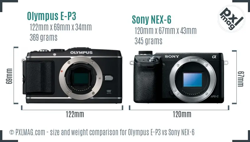 Olympus E-P3 vs Sony NEX-6 size comparison