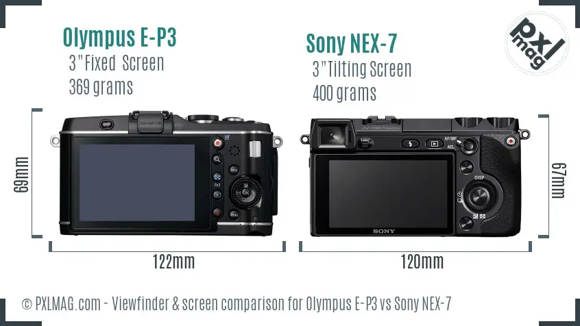 Olympus E-P3 vs Sony NEX-7 Screen and Viewfinder comparison