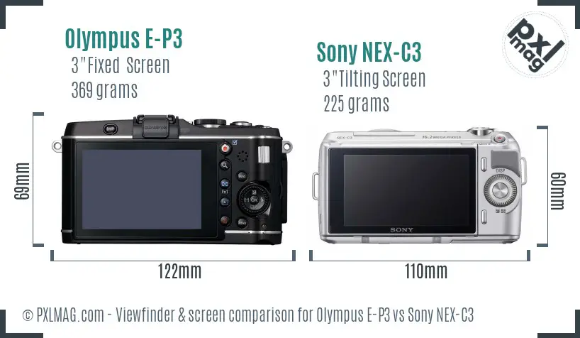 Olympus E-P3 vs Sony NEX-C3 Screen and Viewfinder comparison