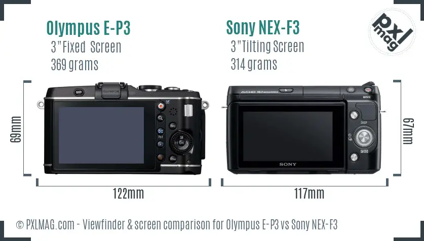 Olympus E-P3 vs Sony NEX-F3 Screen and Viewfinder comparison