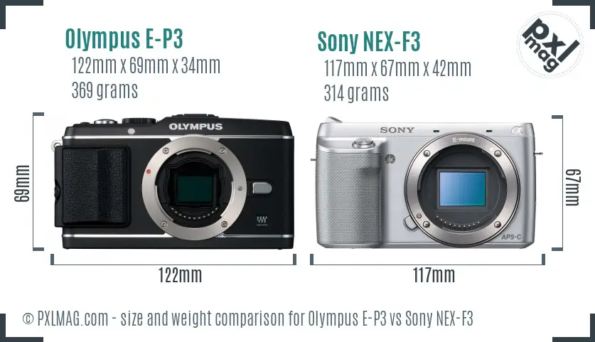 Olympus E-P3 vs Sony NEX-F3 size comparison
