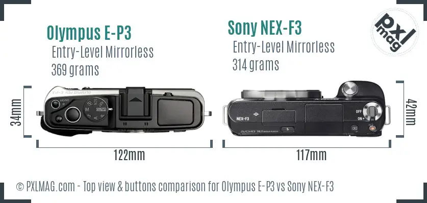 Olympus E-P3 vs Sony NEX-F3 top view buttons comparison