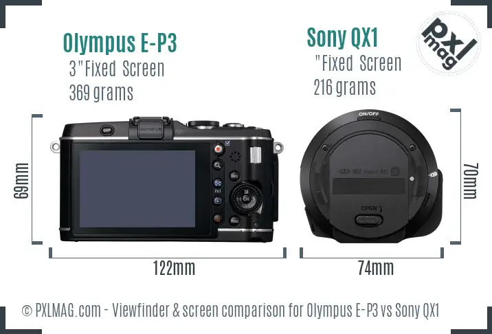 Olympus E-P3 vs Sony QX1 Screen and Viewfinder comparison