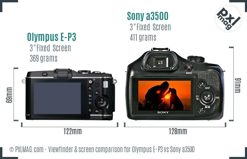 Olympus E-P3 vs Sony a3500 Screen and Viewfinder comparison
