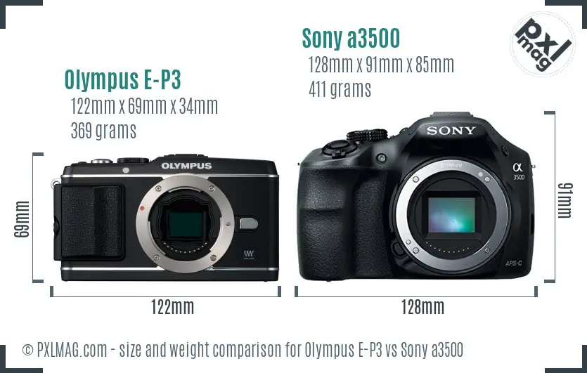 Olympus E-P3 vs Sony a3500 size comparison