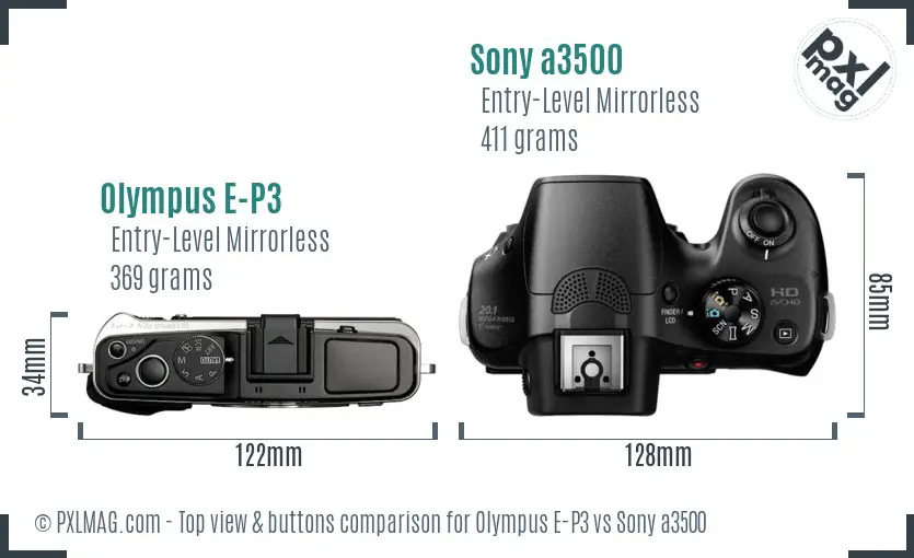 Olympus E-P3 vs Sony a3500 top view buttons comparison