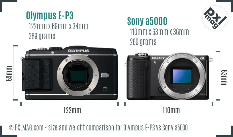 Olympus E-P3 vs Sony a5000 size comparison