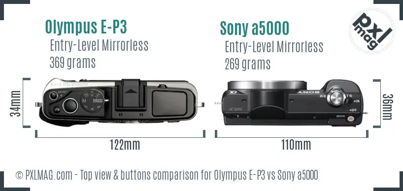 Olympus E-P3 vs Sony a5000 top view buttons comparison