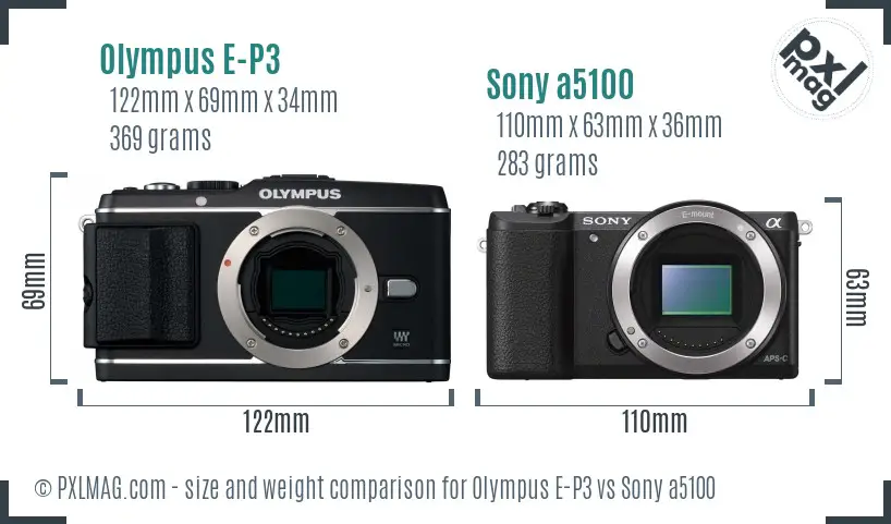 Olympus E-P3 vs Sony a5100 size comparison