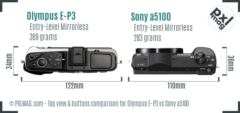 Olympus E-P3 vs Sony a5100 top view buttons comparison