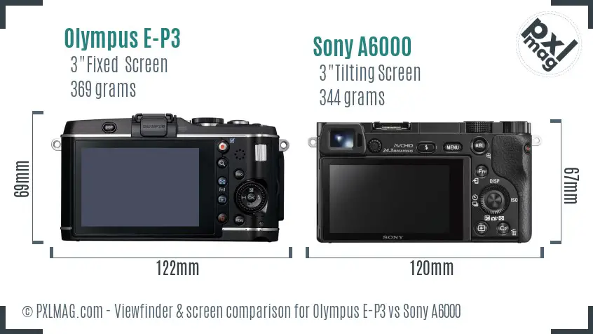 Olympus E-P3 vs Sony A6000 Screen and Viewfinder comparison