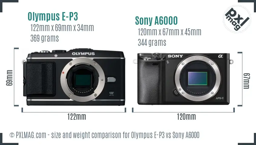 Olympus E-P3 vs Sony A6000 size comparison