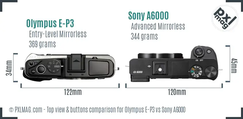 Olympus E-P3 vs Sony A6000 top view buttons comparison