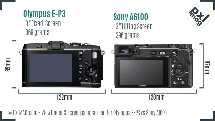 Olympus E-P3 vs Sony A6100 Screen and Viewfinder comparison