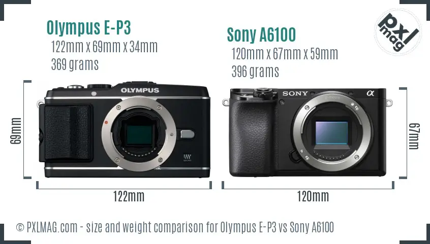 Olympus E-P3 vs Sony A6100 size comparison