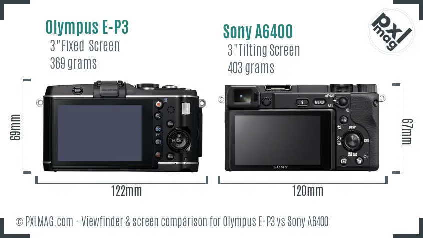 Olympus E-P3 vs Sony A6400 Screen and Viewfinder comparison