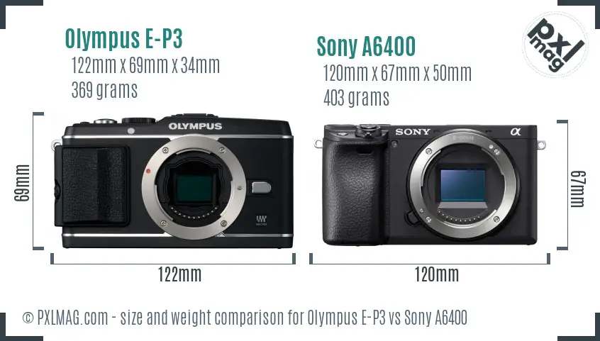 Olympus E-P3 vs Sony A6400 size comparison