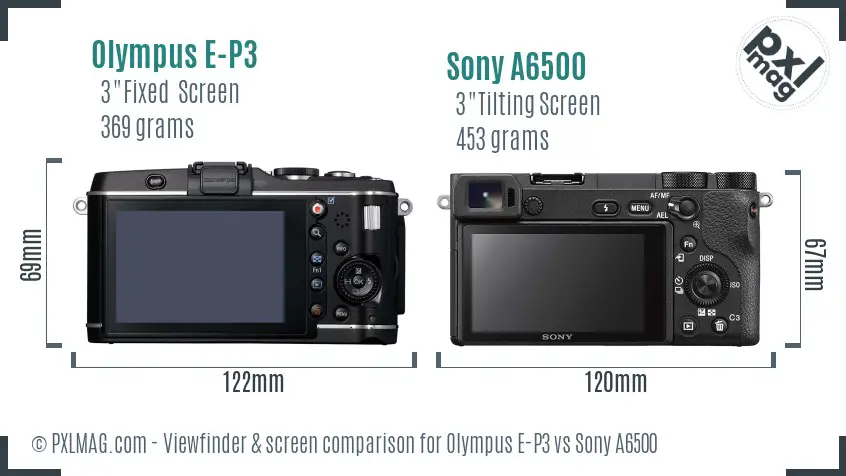 Olympus E-P3 vs Sony A6500 Screen and Viewfinder comparison