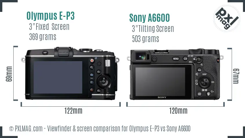 Olympus E-P3 vs Sony A6600 Screen and Viewfinder comparison
