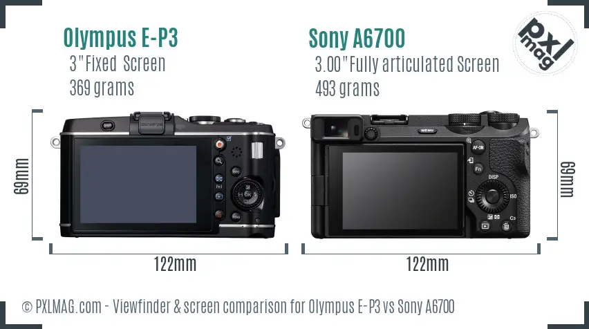 Olympus E-P3 vs Sony A6700 Screen and Viewfinder comparison